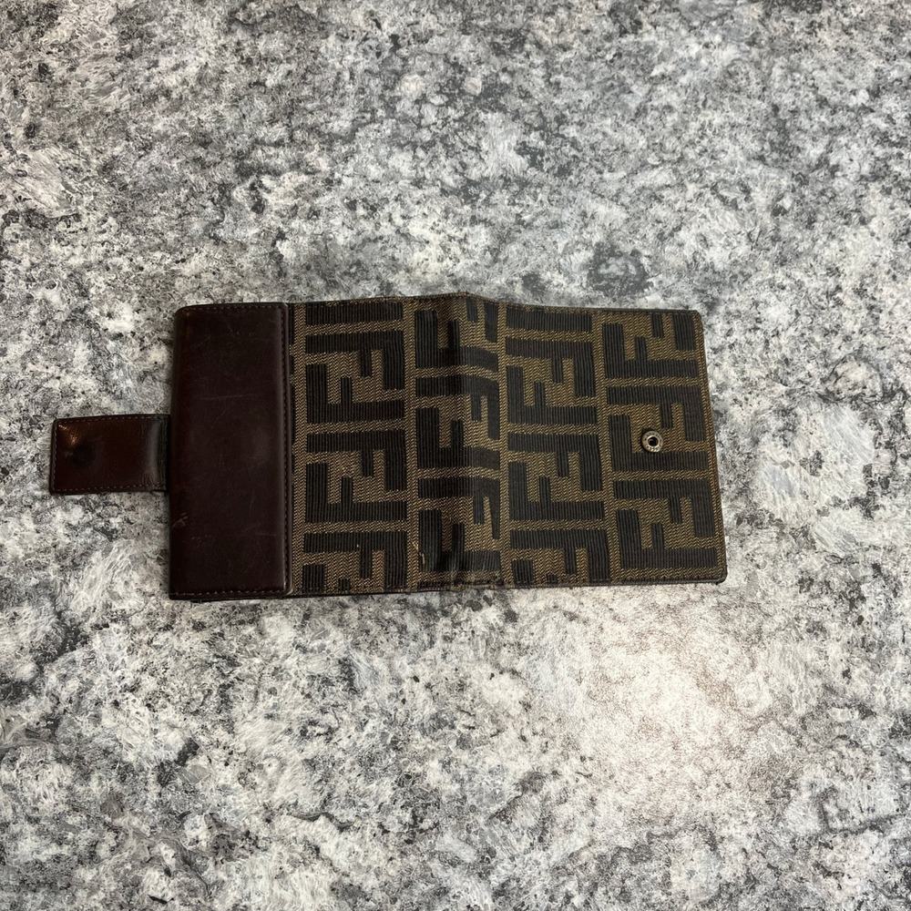 Y2K Fendi Zucca Monogram Bifold Wallet Mens Brown Leather Canvas Made in Italy - Picture 9 of 13